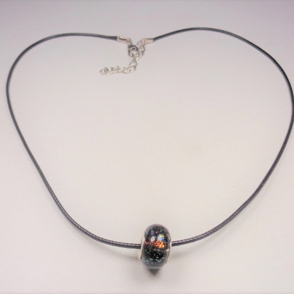 SURFERS BLACK MYSTIC RAINBOW BEAD BK CORD NECKLACE - Picture 2 of 6
